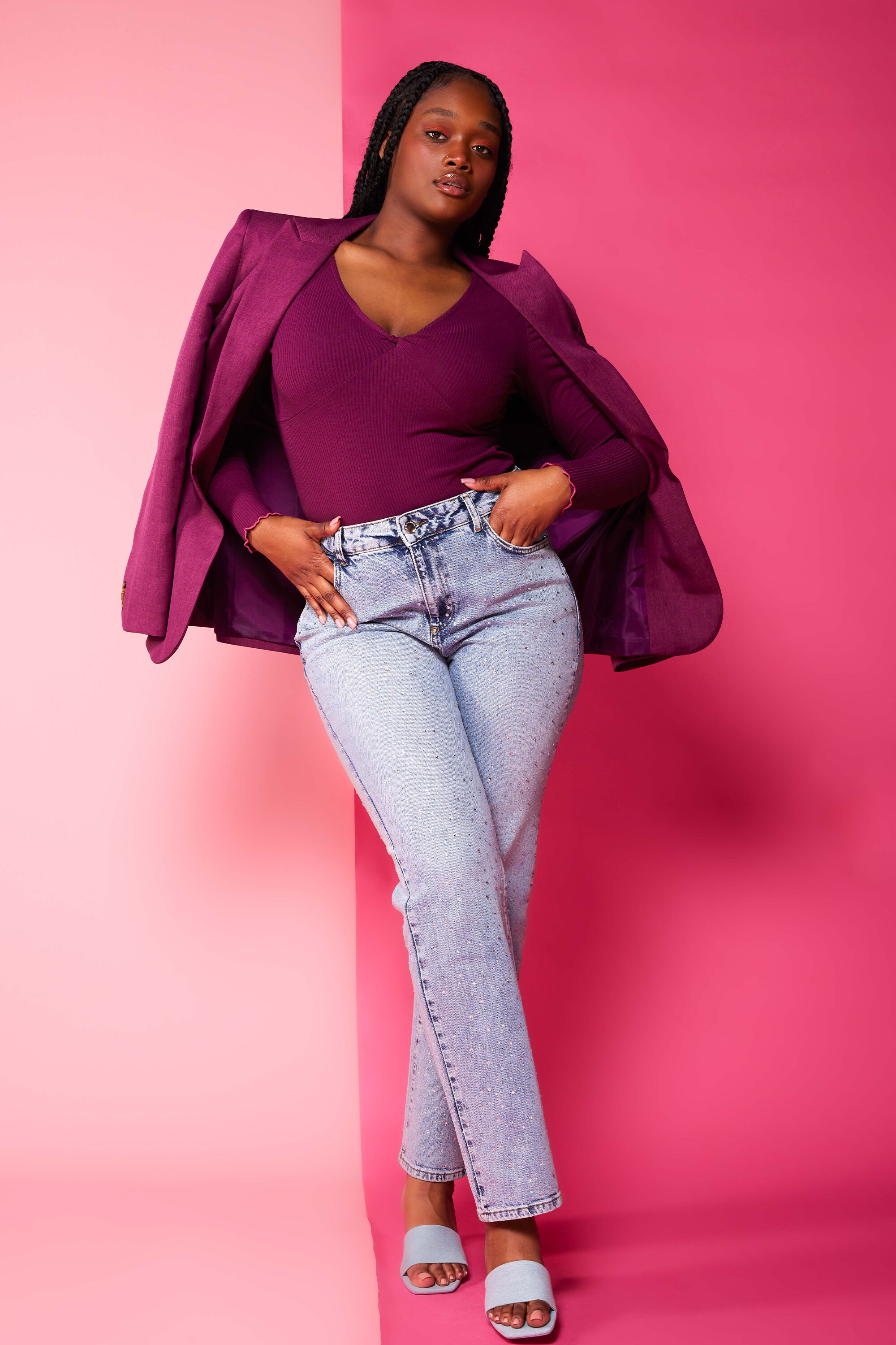 Dames Straight leg jeans met steentjes MS Mode