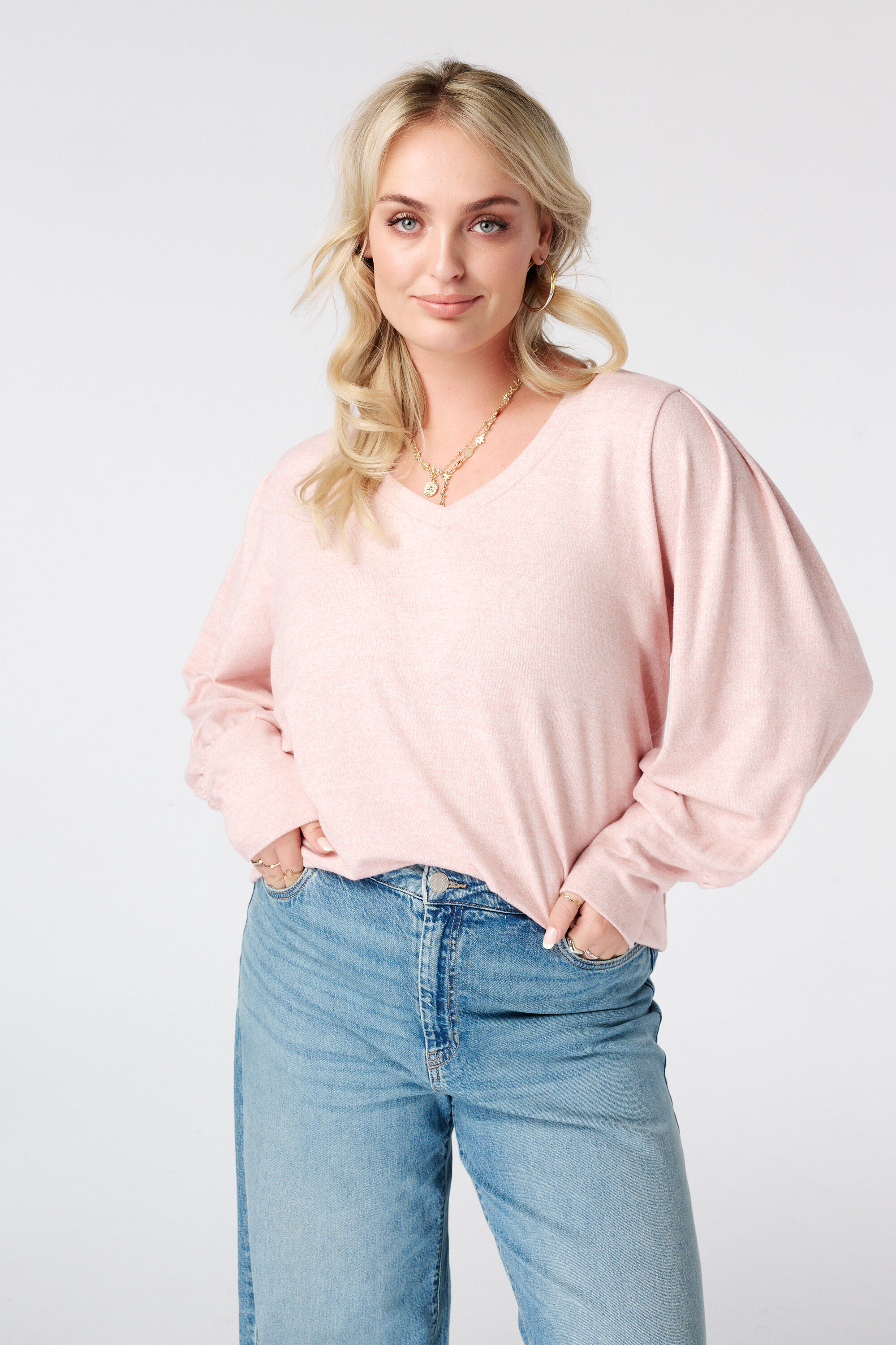 Top van sweatstof met pofmouwen