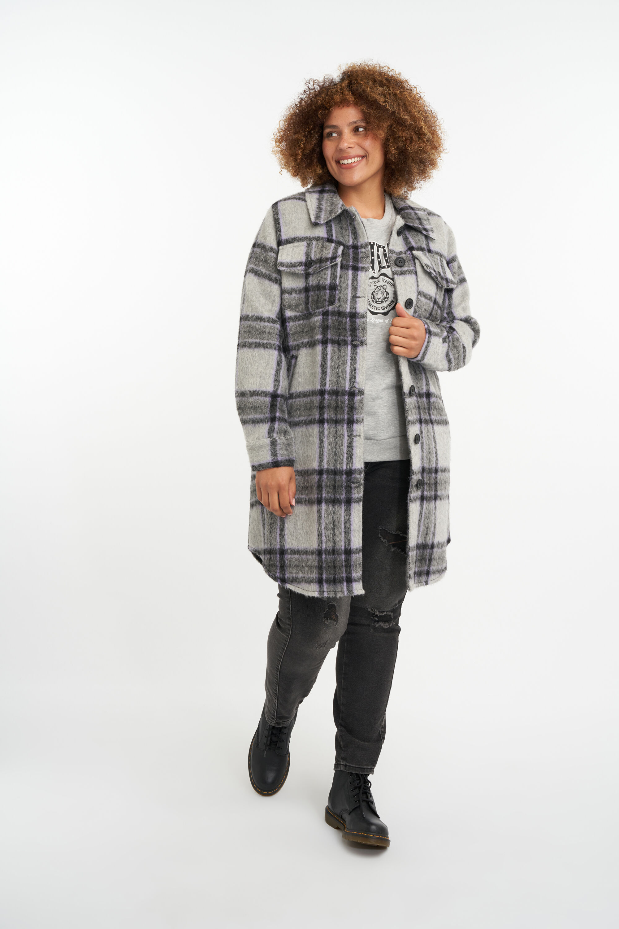 Lange geruite shacket  image number 6