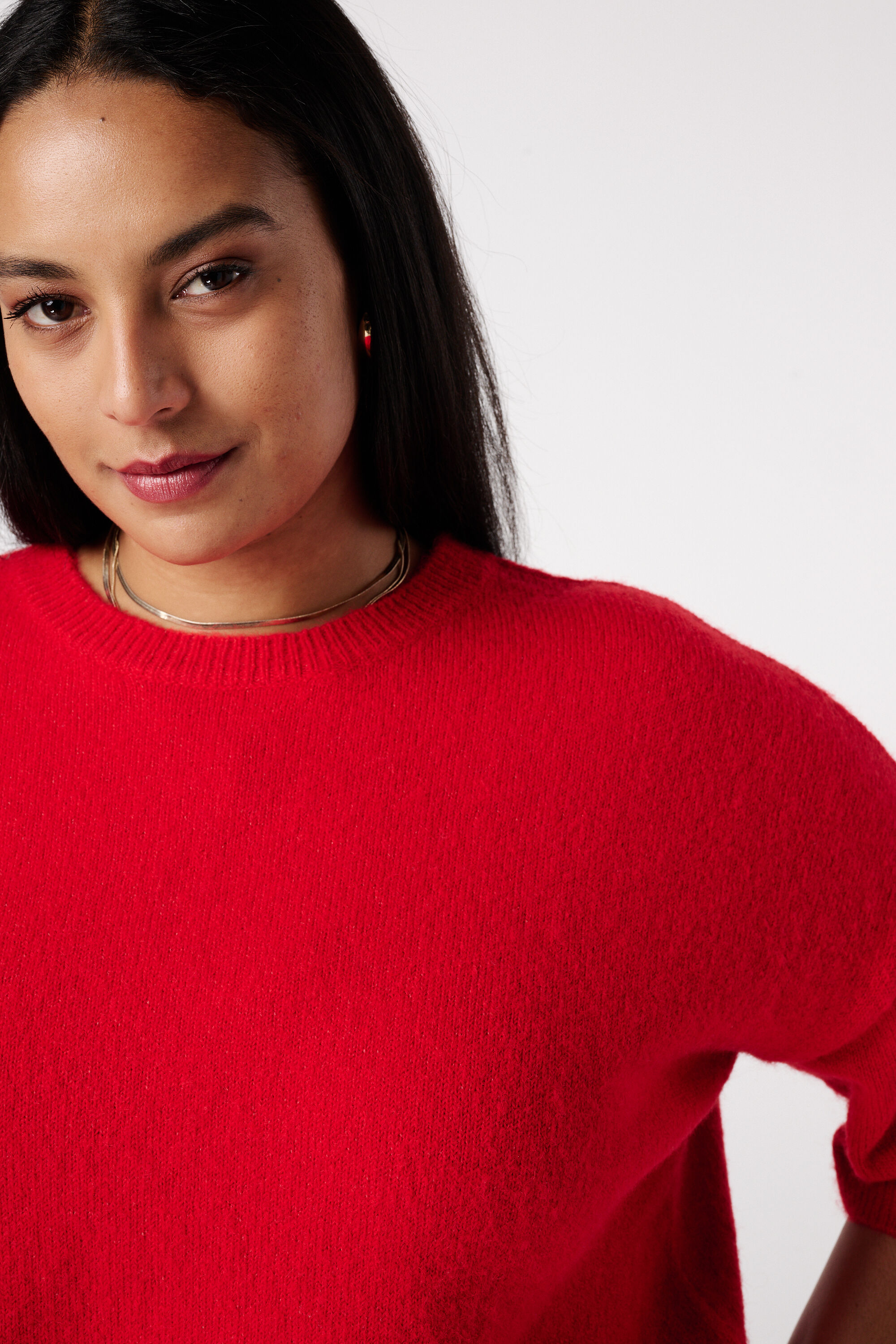 Gebreide top met korte mouwen image number 4