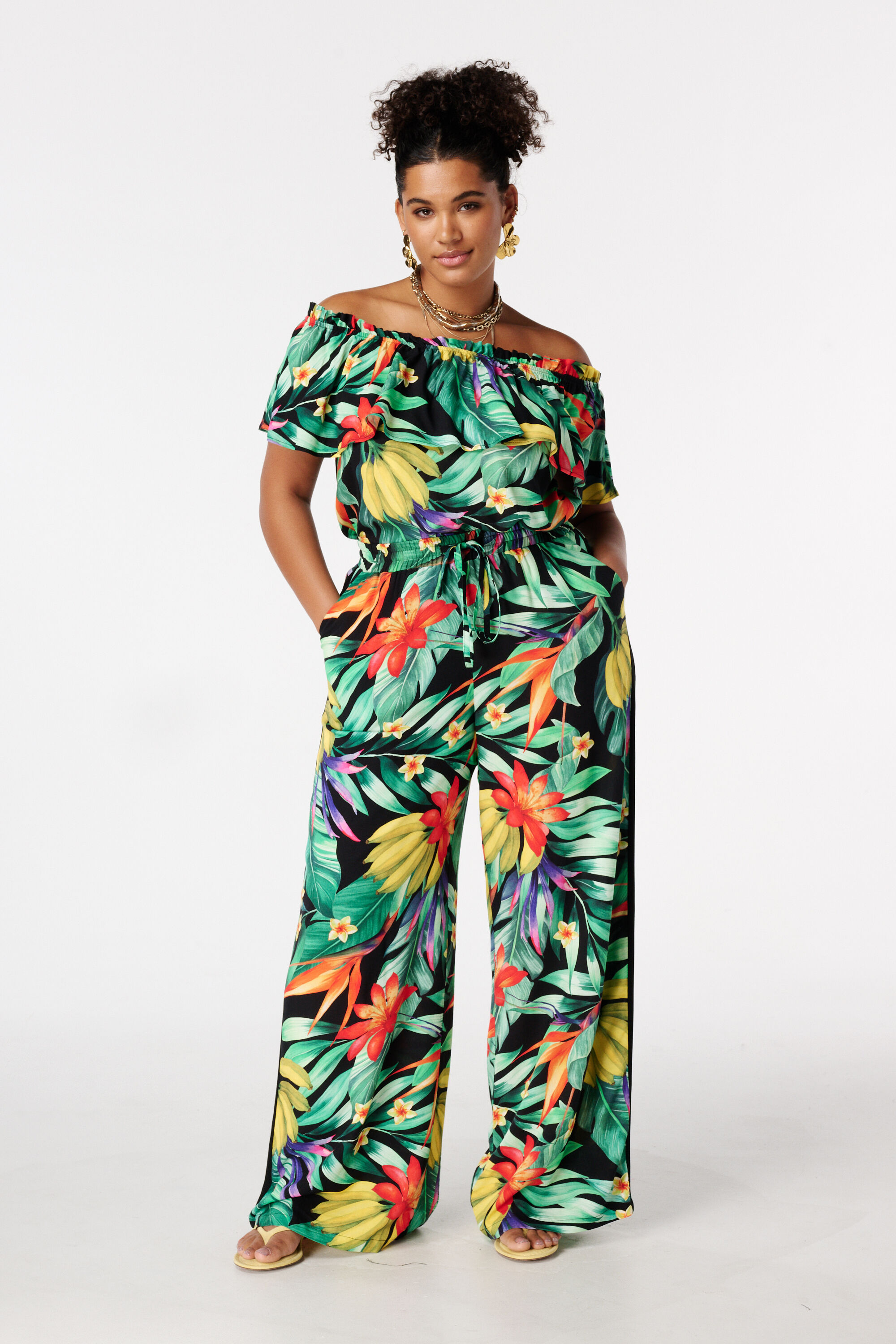Wide leg broek met print image number 0