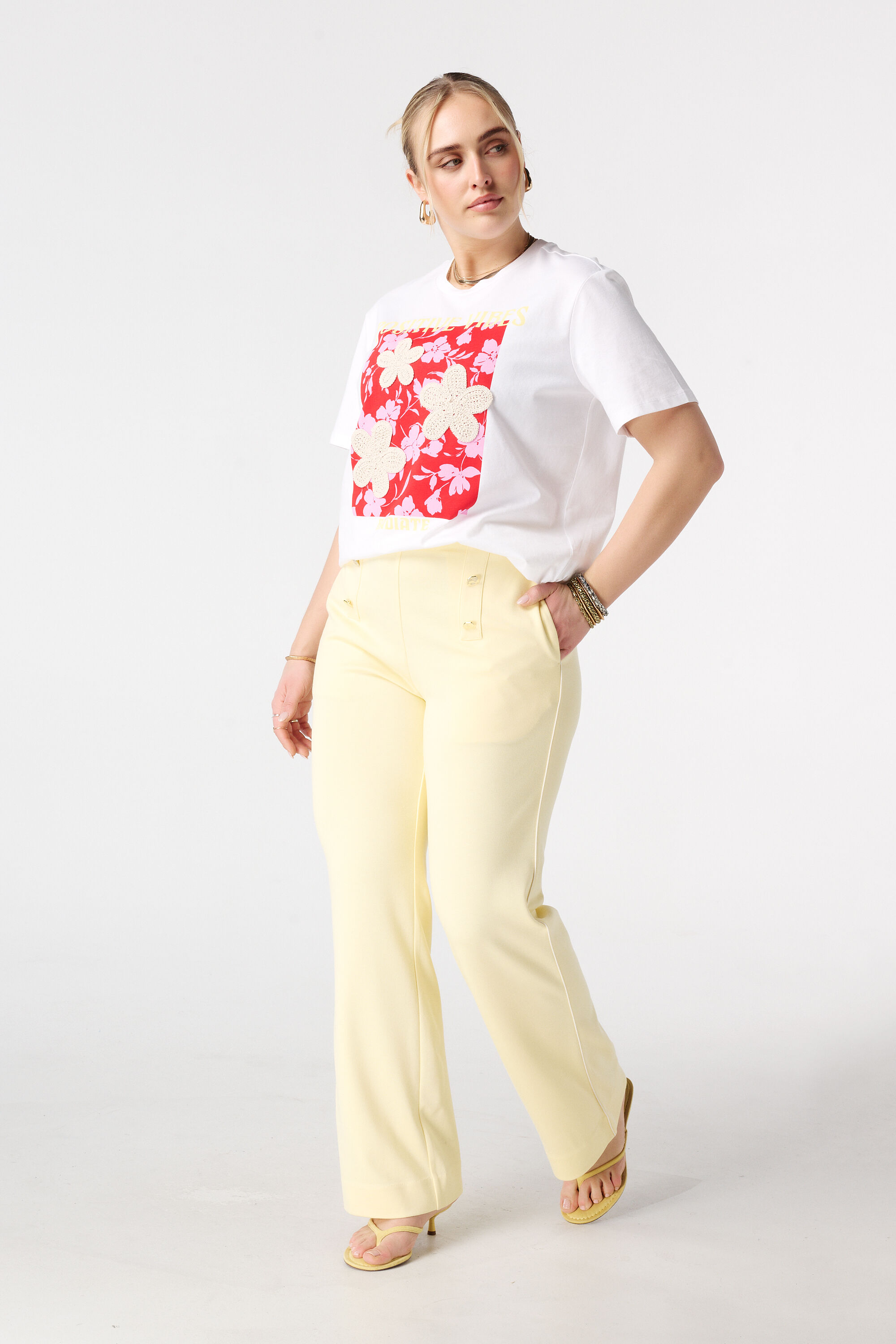 Wide leg broek met siernaden