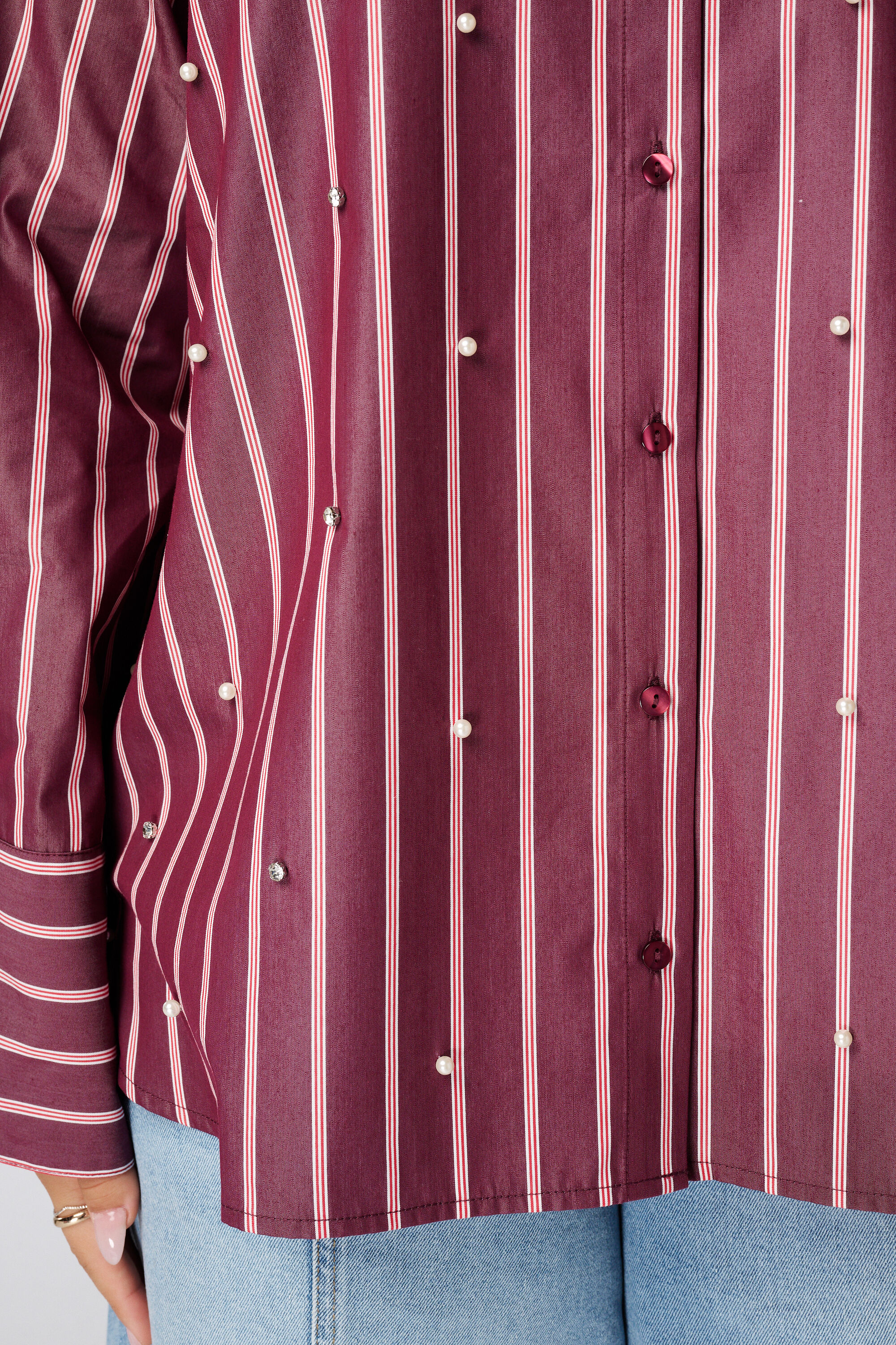 Gestreepte blouse met parels image number 6