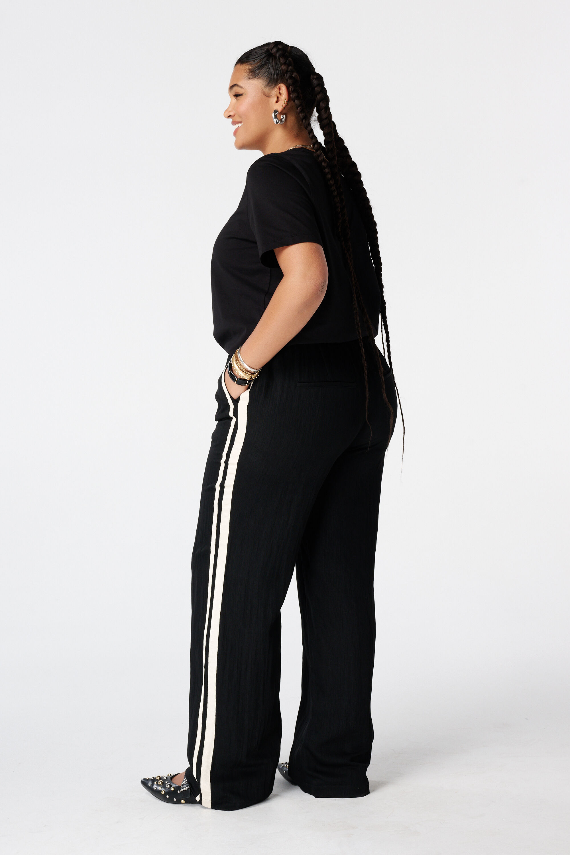Linnen broek met zijstreep image number 3
