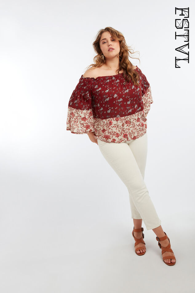 Off-shoulder blouse met printopdruk image number 0