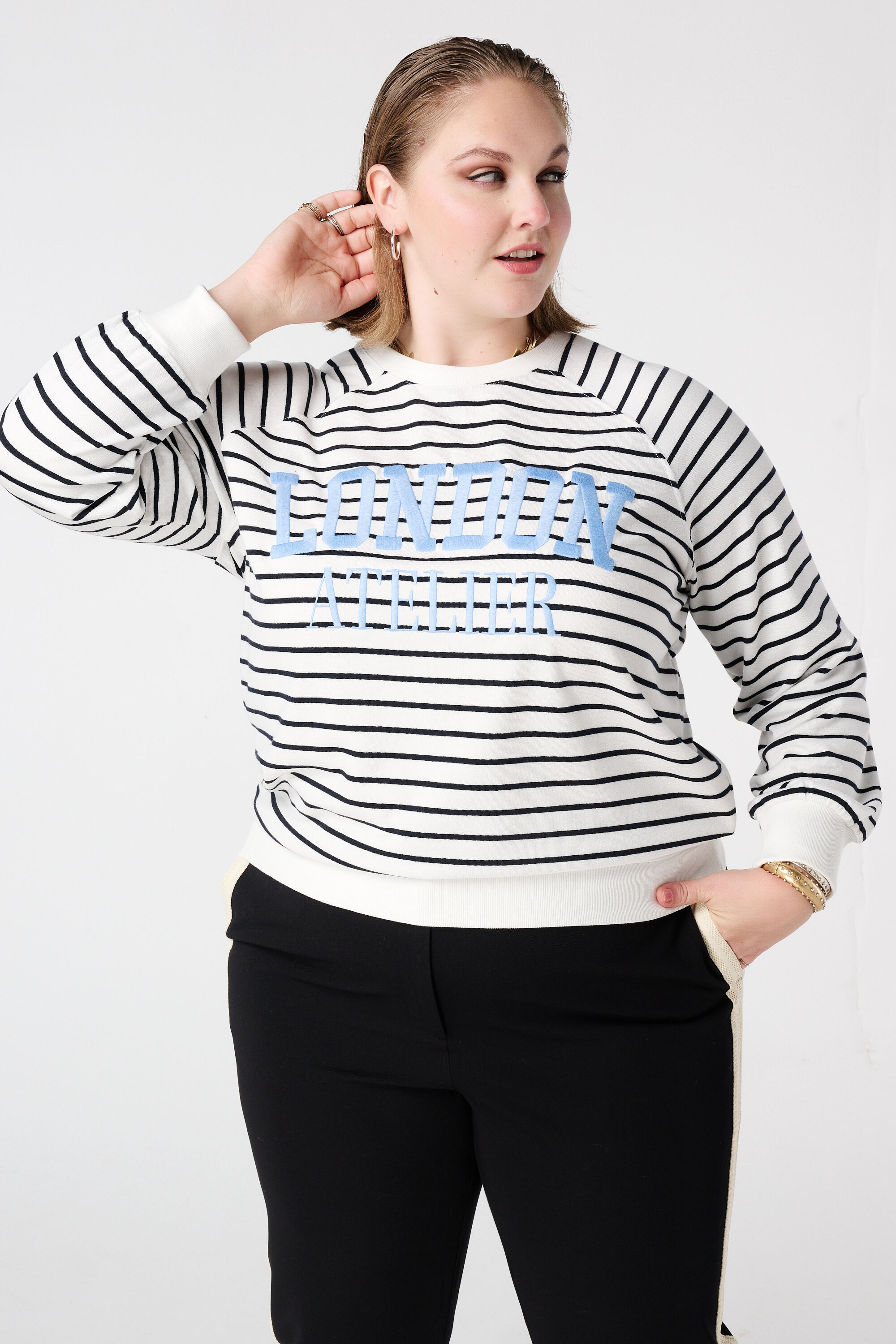 Gestreepte sweater met tekstprint