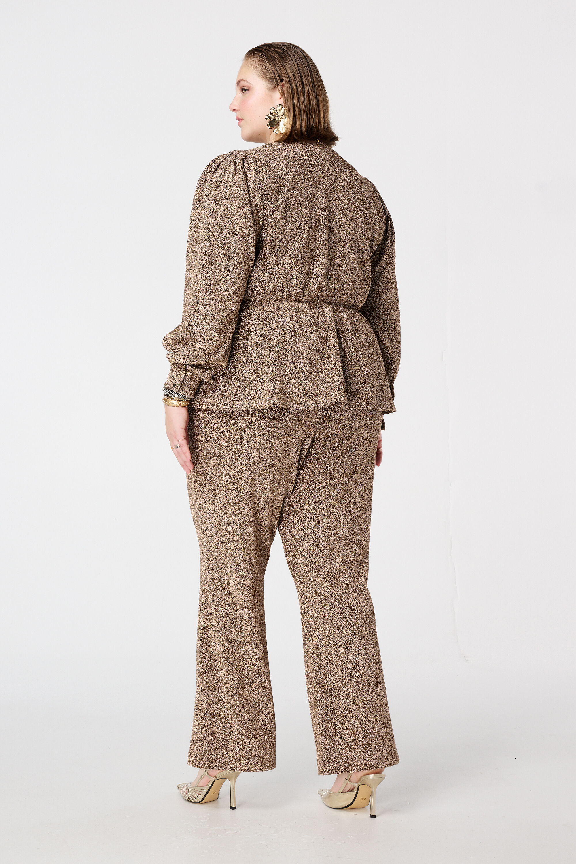 Glitter pantalon met flared pijpen image number 3