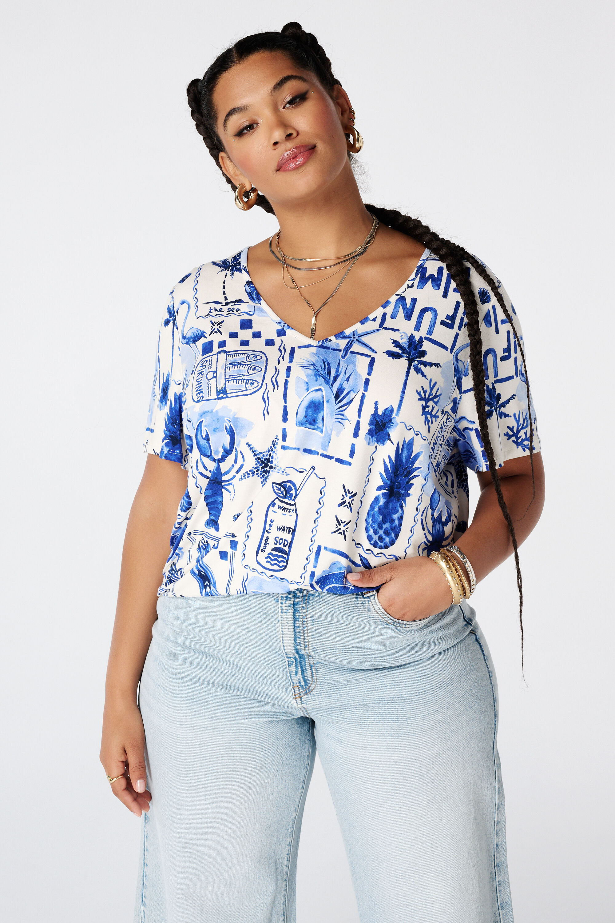 Top met print en V hals