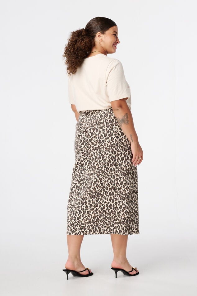 Denim rok met panterprint image number 3