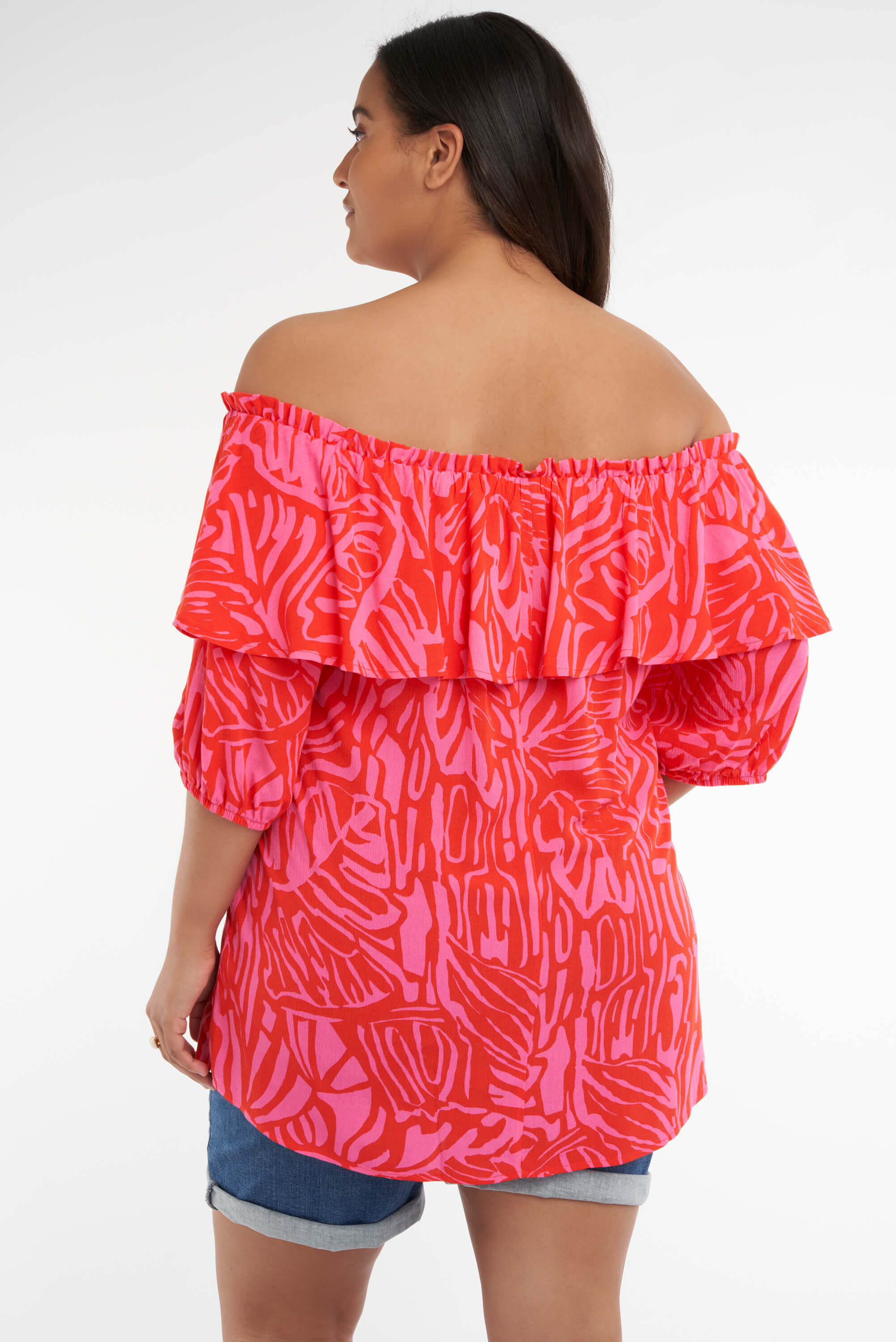 Off shoulder blouse met print  image number 3
