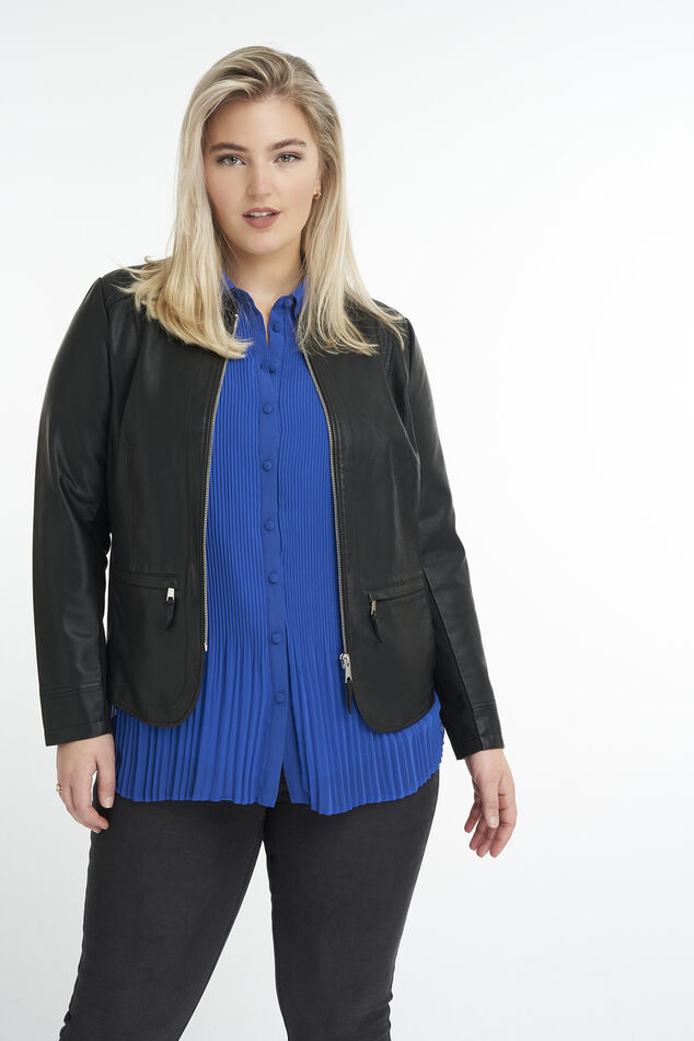 Imitatieleren bikerjack met ronde hals image number 0