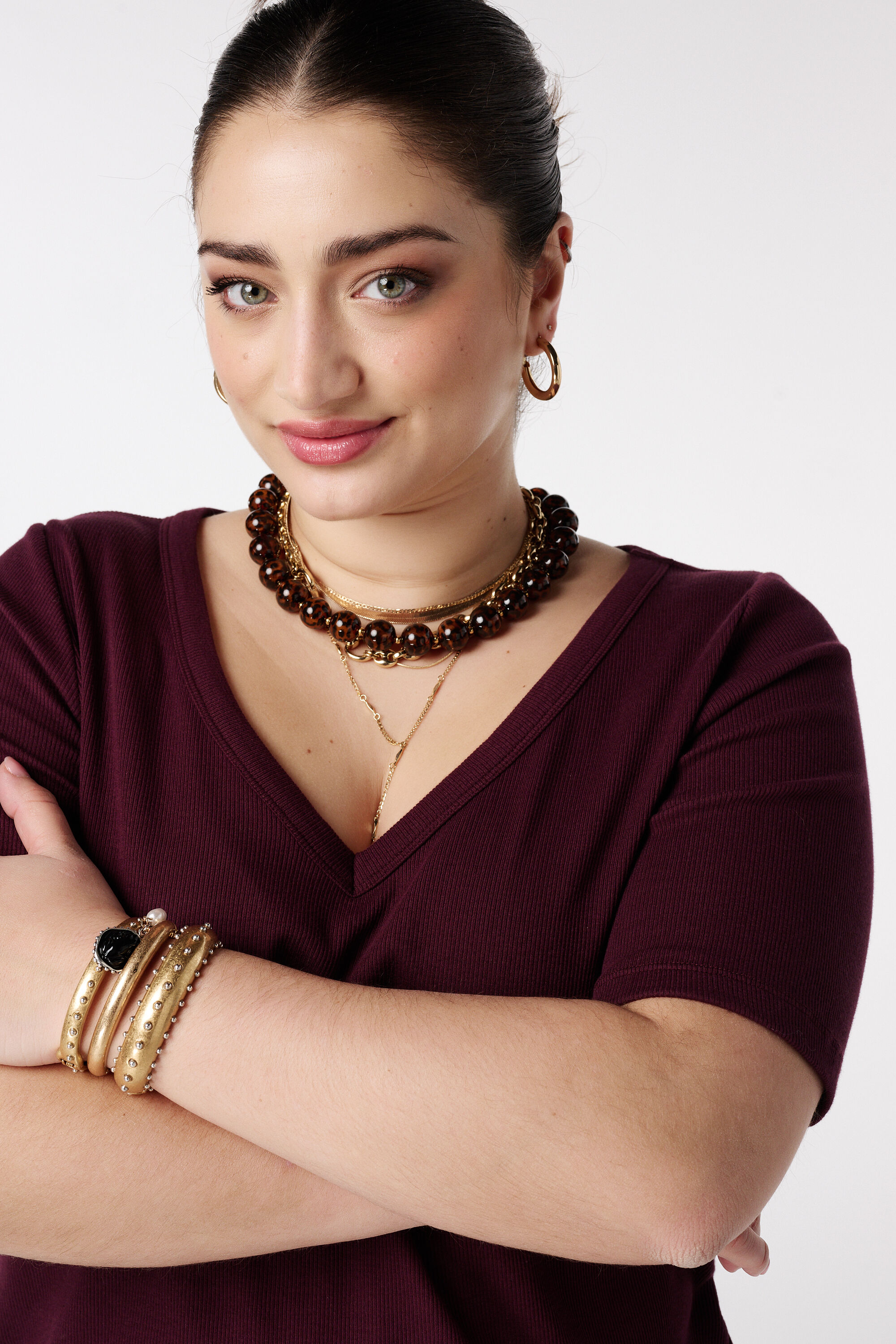 Ribstof top met v-hals image number 4