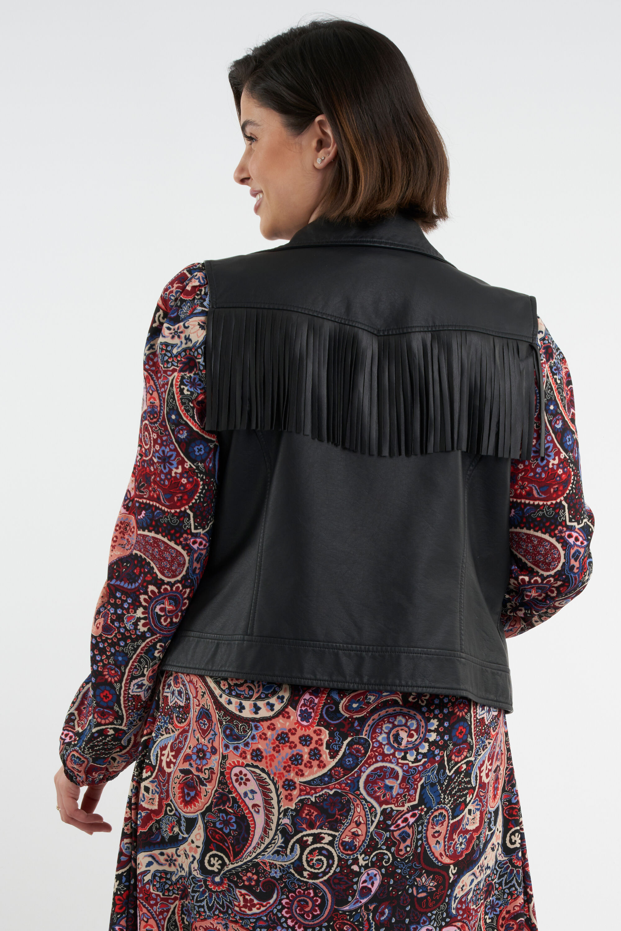 Imitatieleren gilet met franjes image number 3