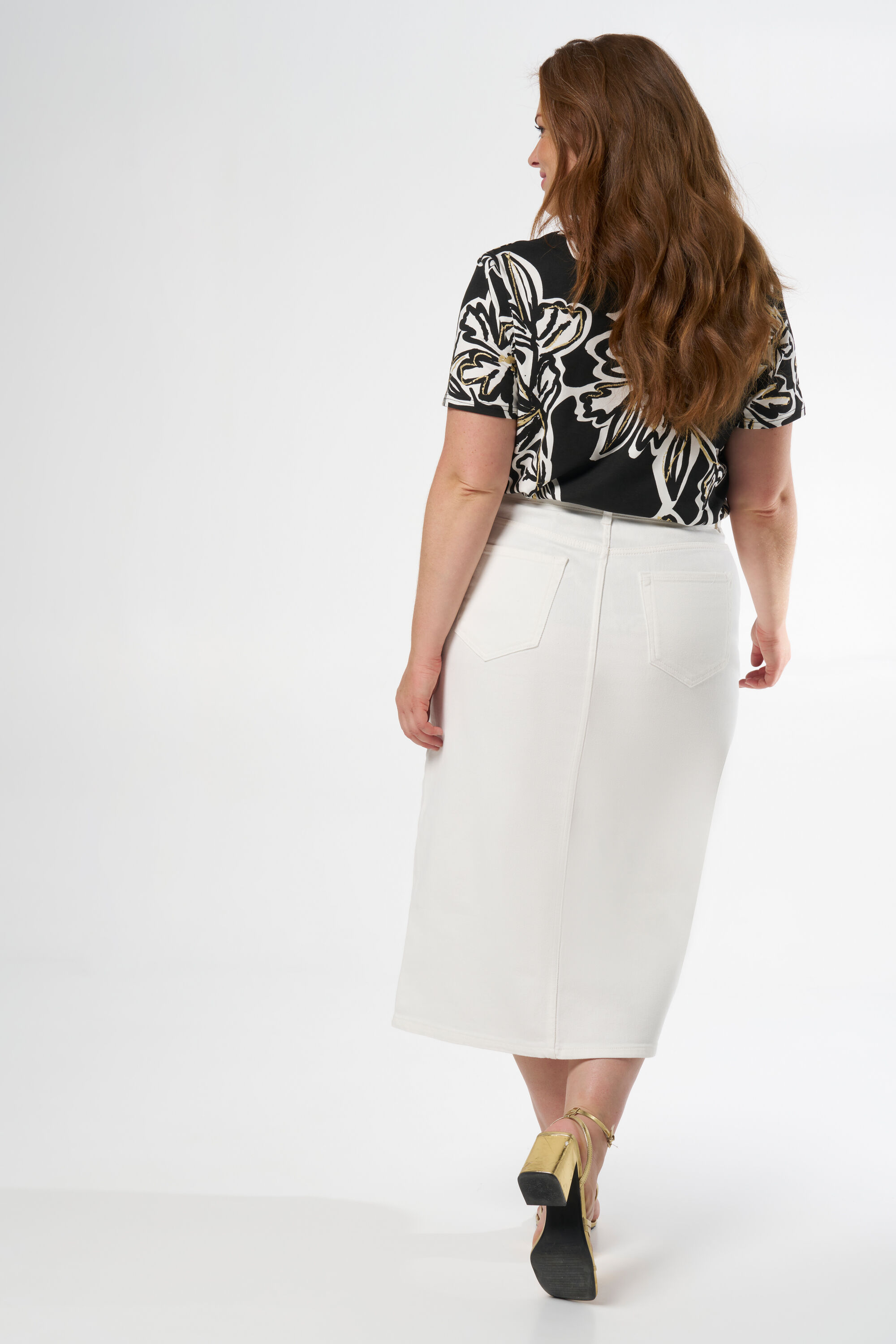 Midi denim rok met split image number 3