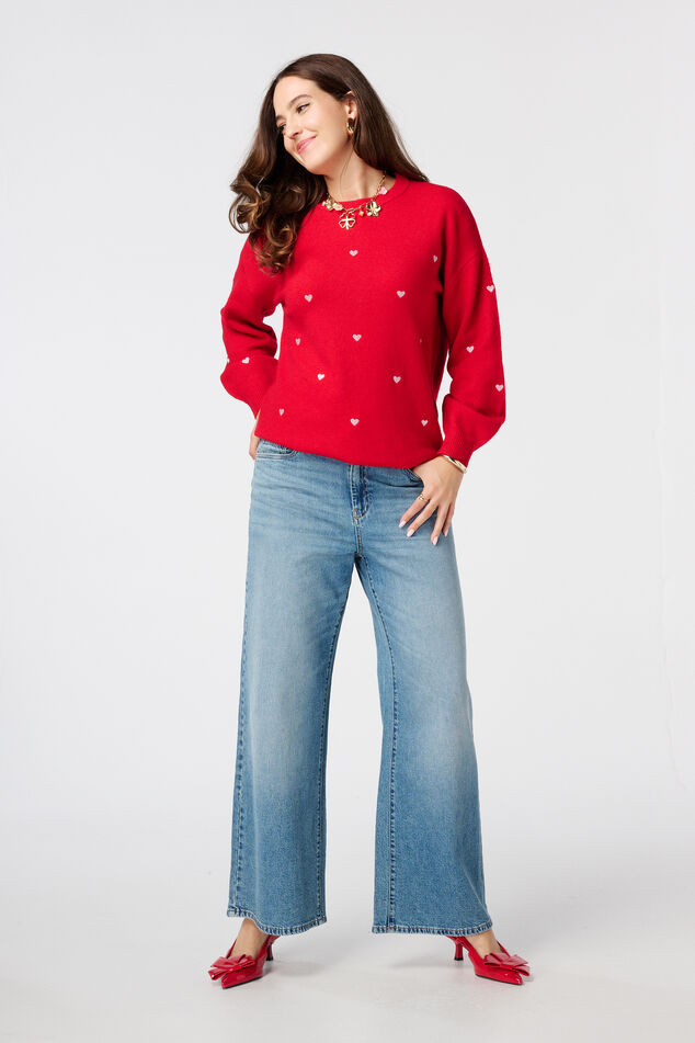 Fijn gebreide trui met geborduurde hartjes image number 5