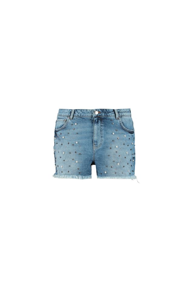 Denim short met parels en studs image number 1