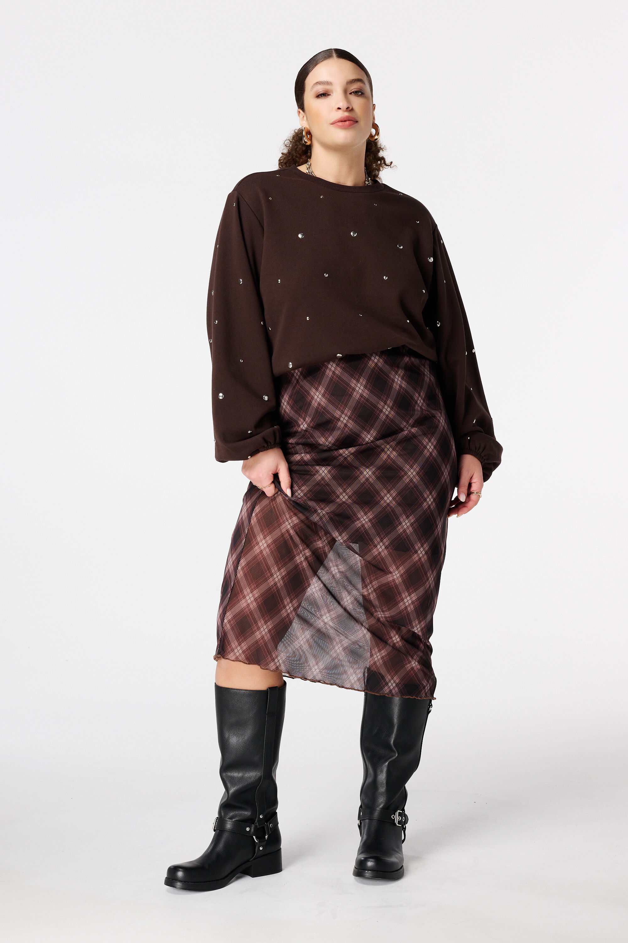 Midi rok met geruite print