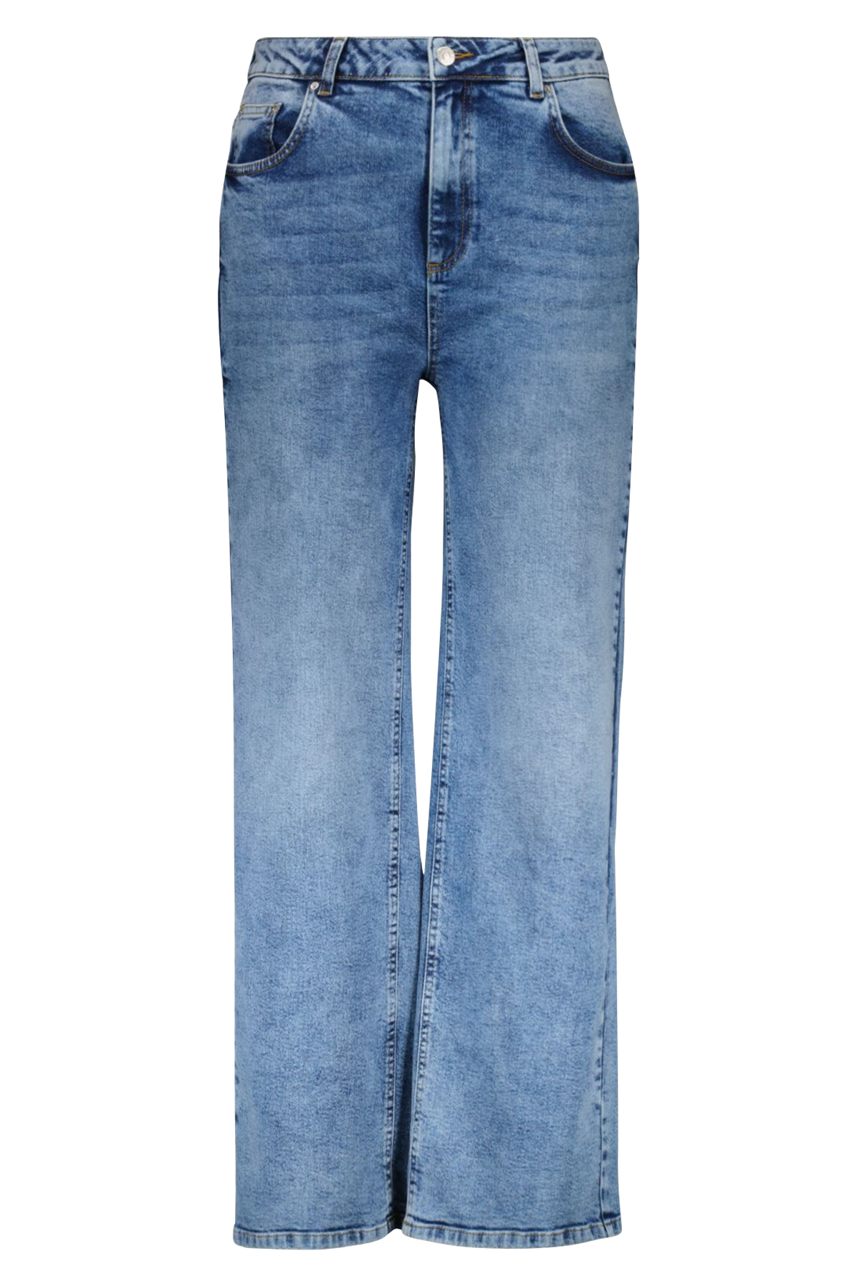 Dames High Waist Jeans Met Wijde Pijpen Bleached Denim Bij MS Mode dames-high-waist-jeans-met-wijde-pijpen-bleached-denim-bij-ms-mode
