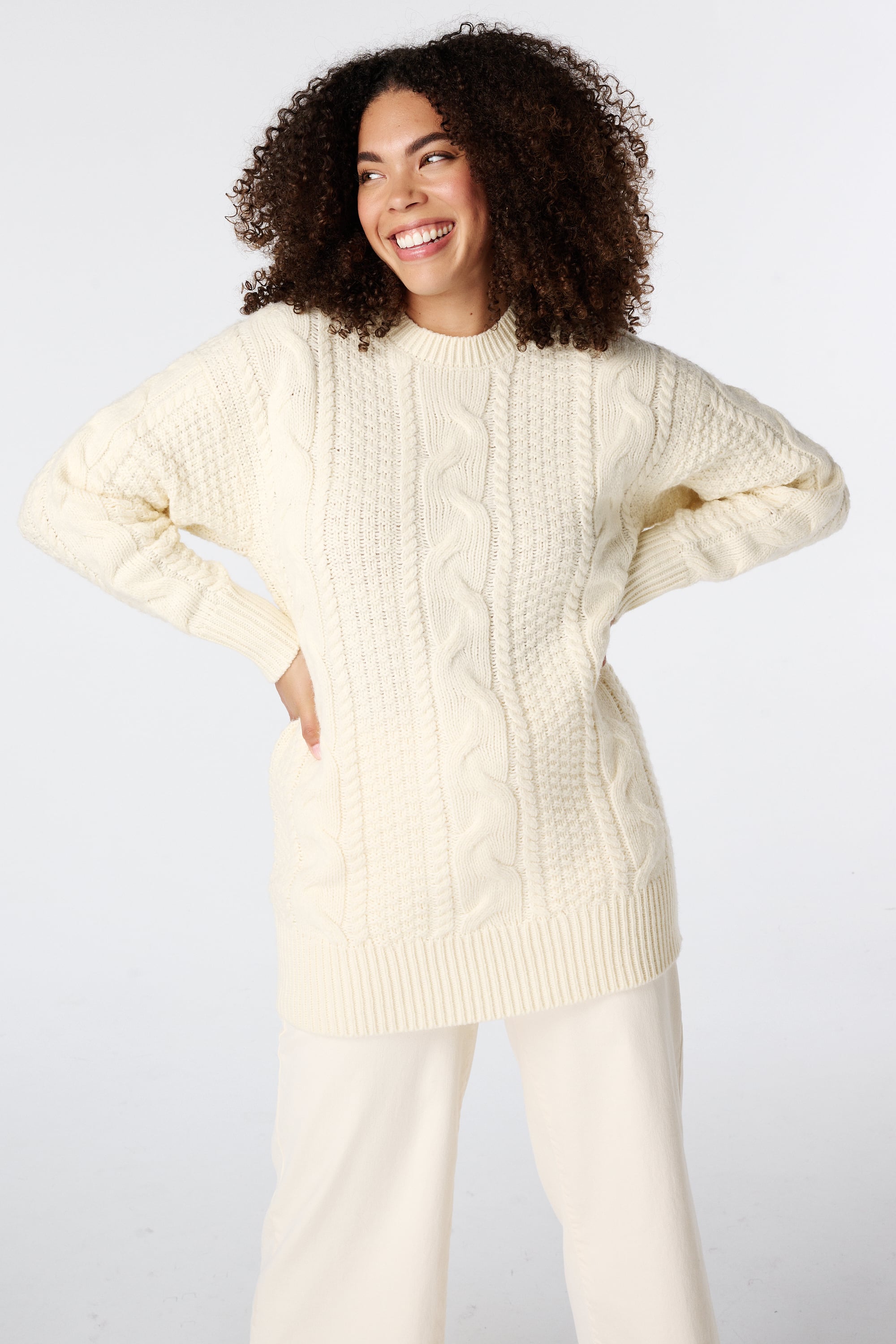 MS Mode Pull long Blanc cassé