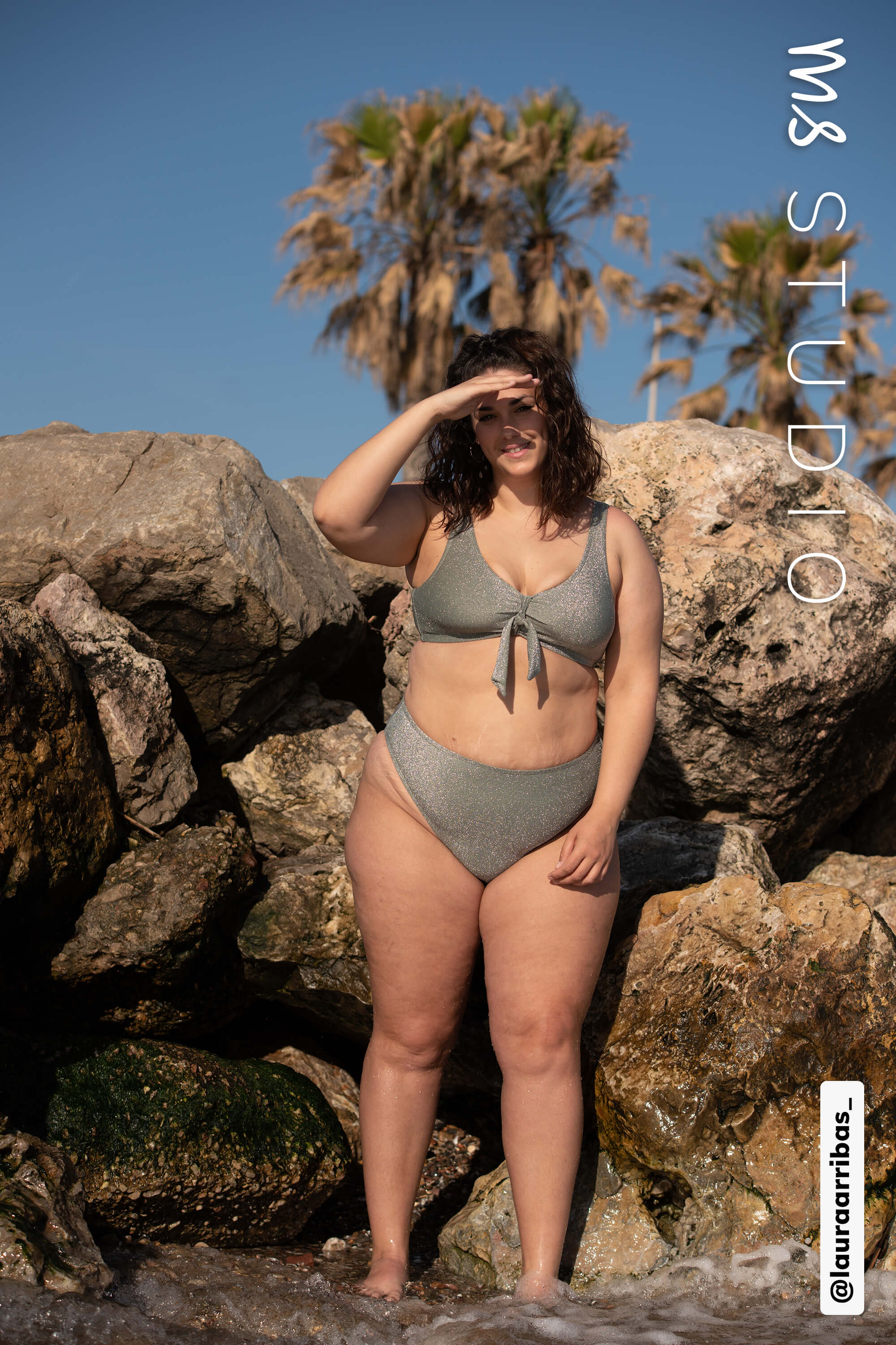 Bijdragen Generaliseren Verspreiding Dames High waisted bikini broekje met glitter Licht khaki | MS Mode