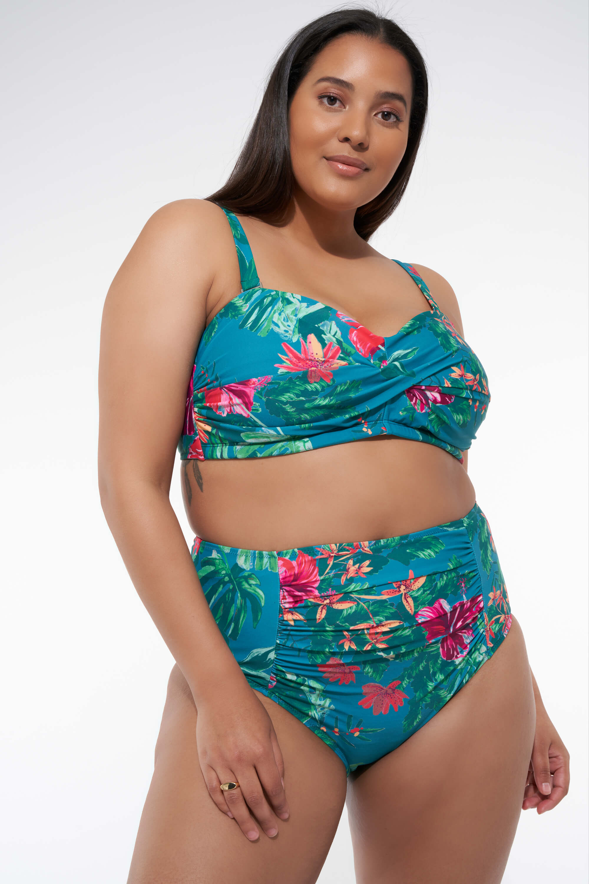 middernacht Startpunt shuttle Dames High waisted bikini broekje met print Multi Aqua-Blauw | MS Mode