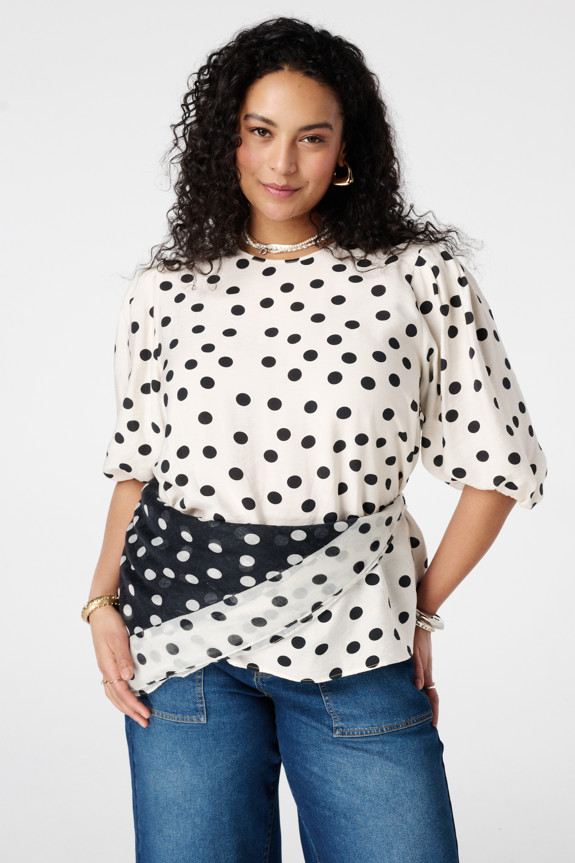 MS Mode - Dames Sjaal - Beige - Polka Dot