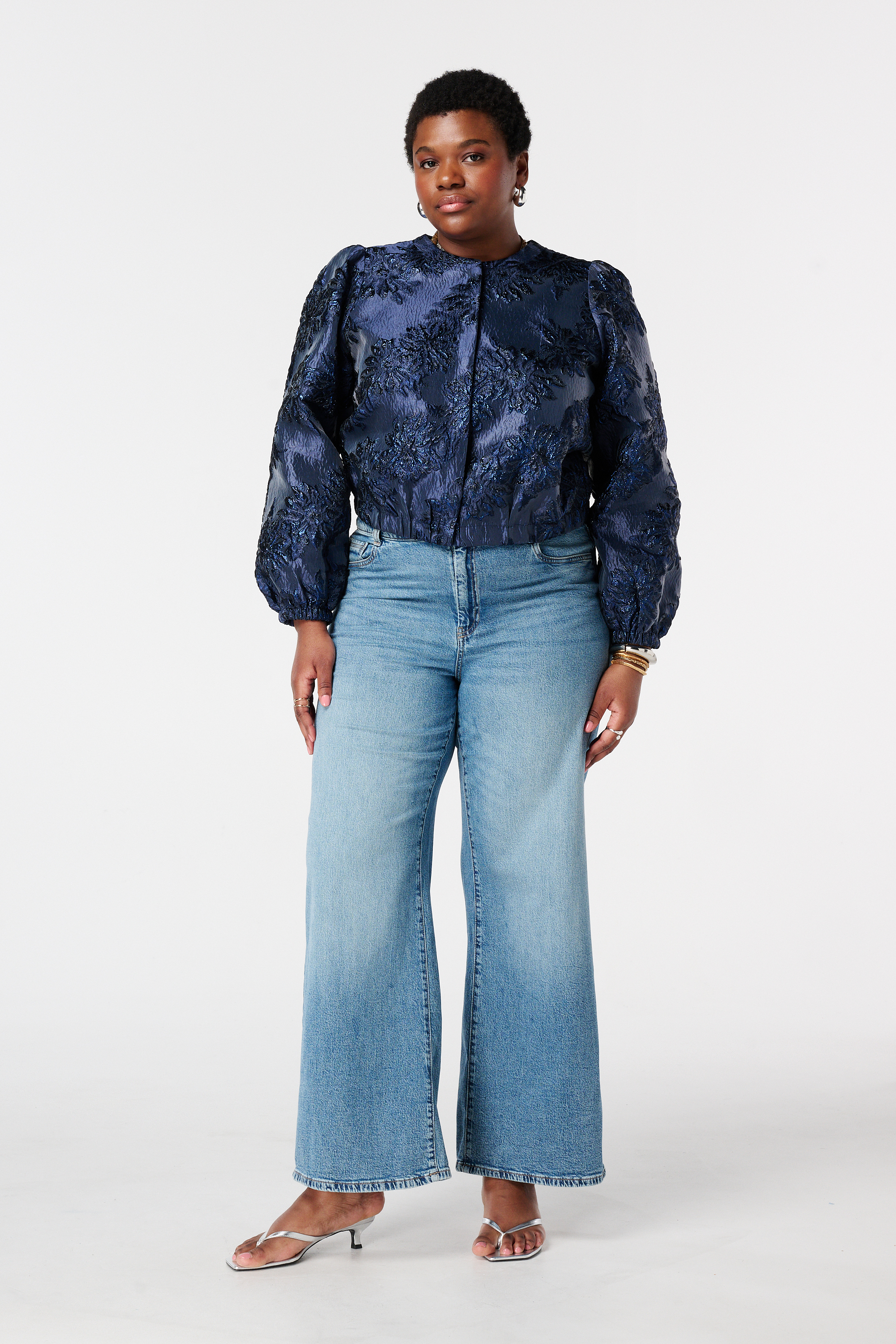 Mj Dames Jacquard bomber jacket Navy blauw | MS Mode