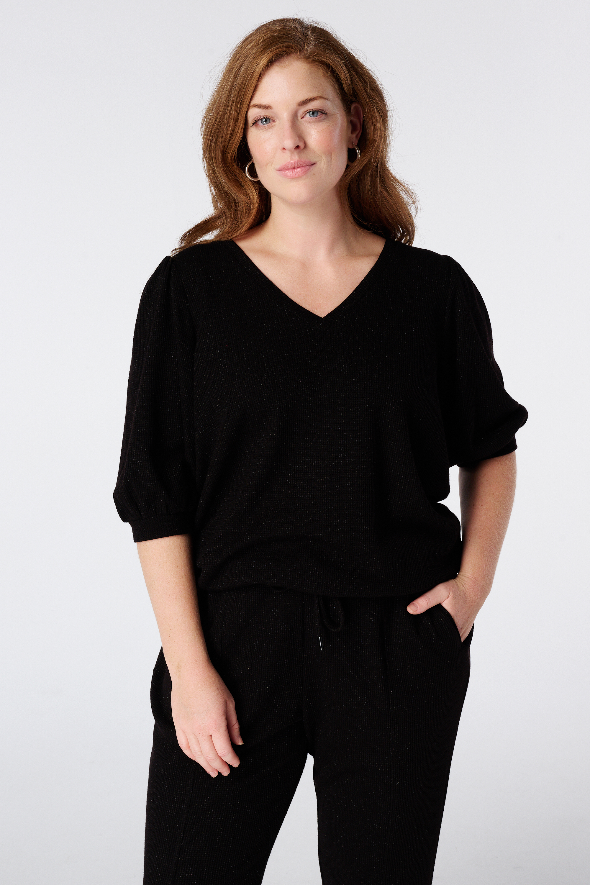 MS Mode Top à col V Noir