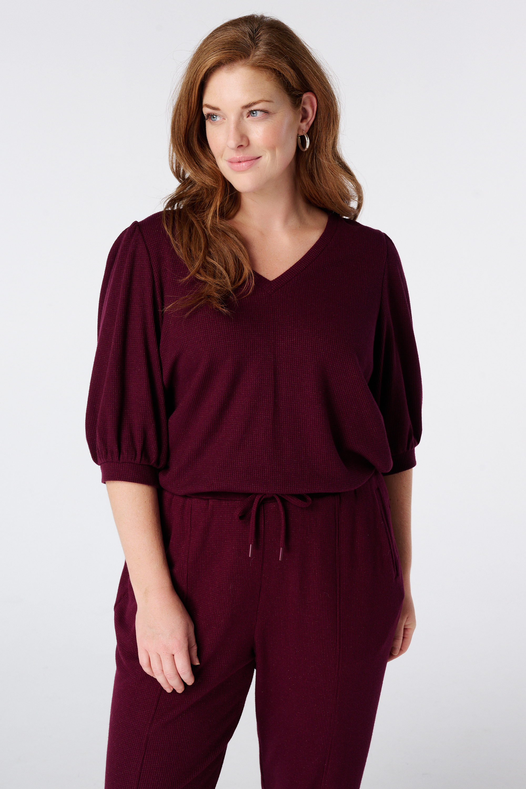 MS Mode Top à col V Rouge