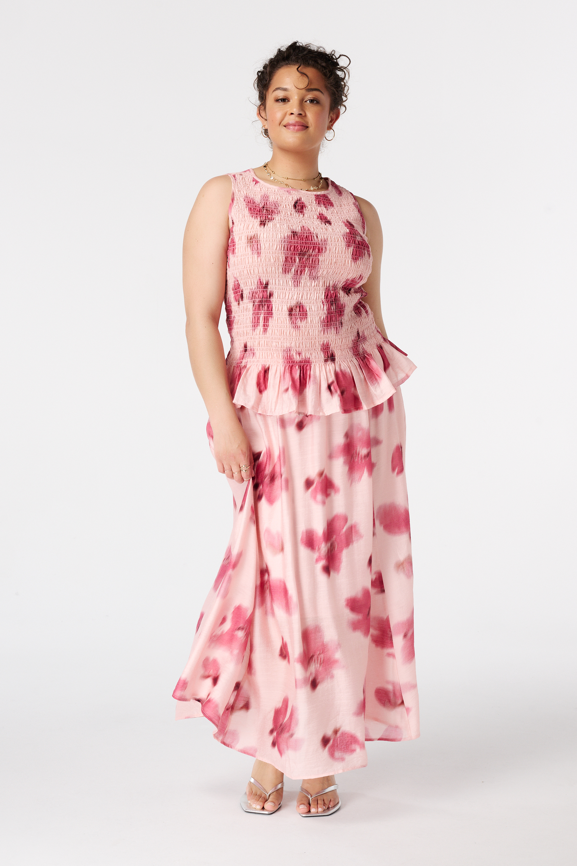 MS Mode - Femme - Jupe midi - Satinée - Imprimé floral - Blanc cassé