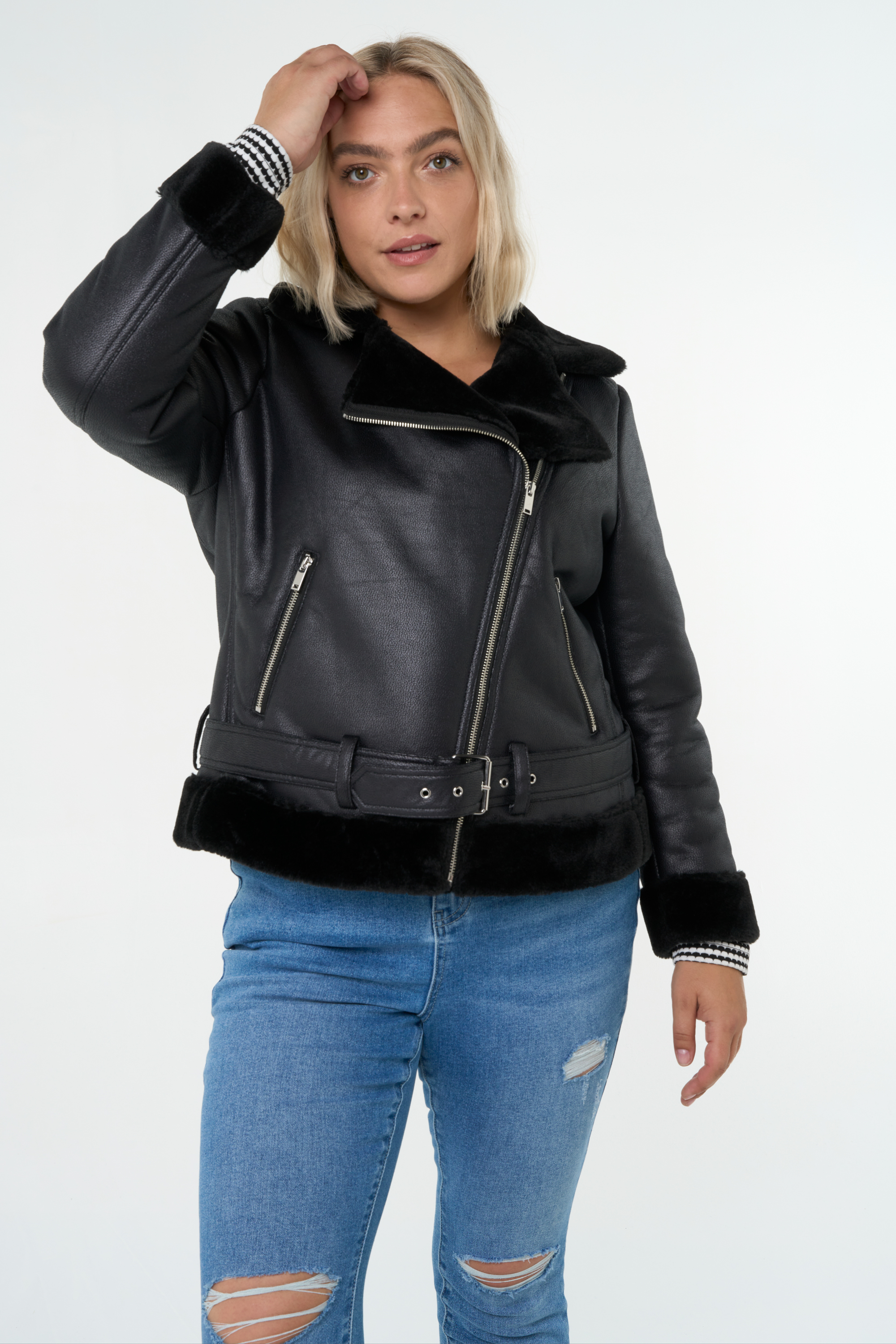 LIEVETY Moto-jack voor dames, kunstleer, met ritssluiting, Moto Pu