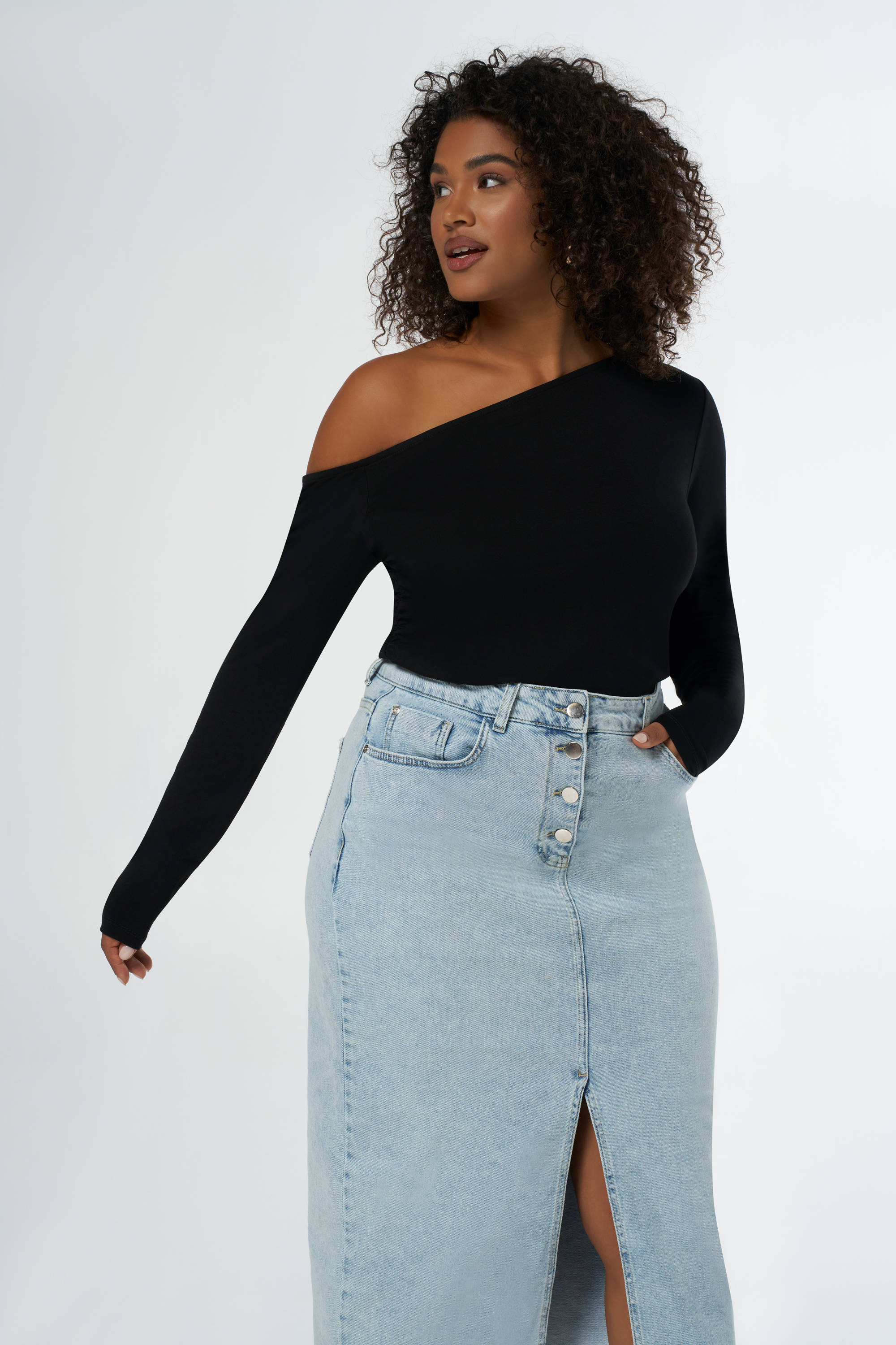 Zwarte off-shoulder top met rib | My Jewellery