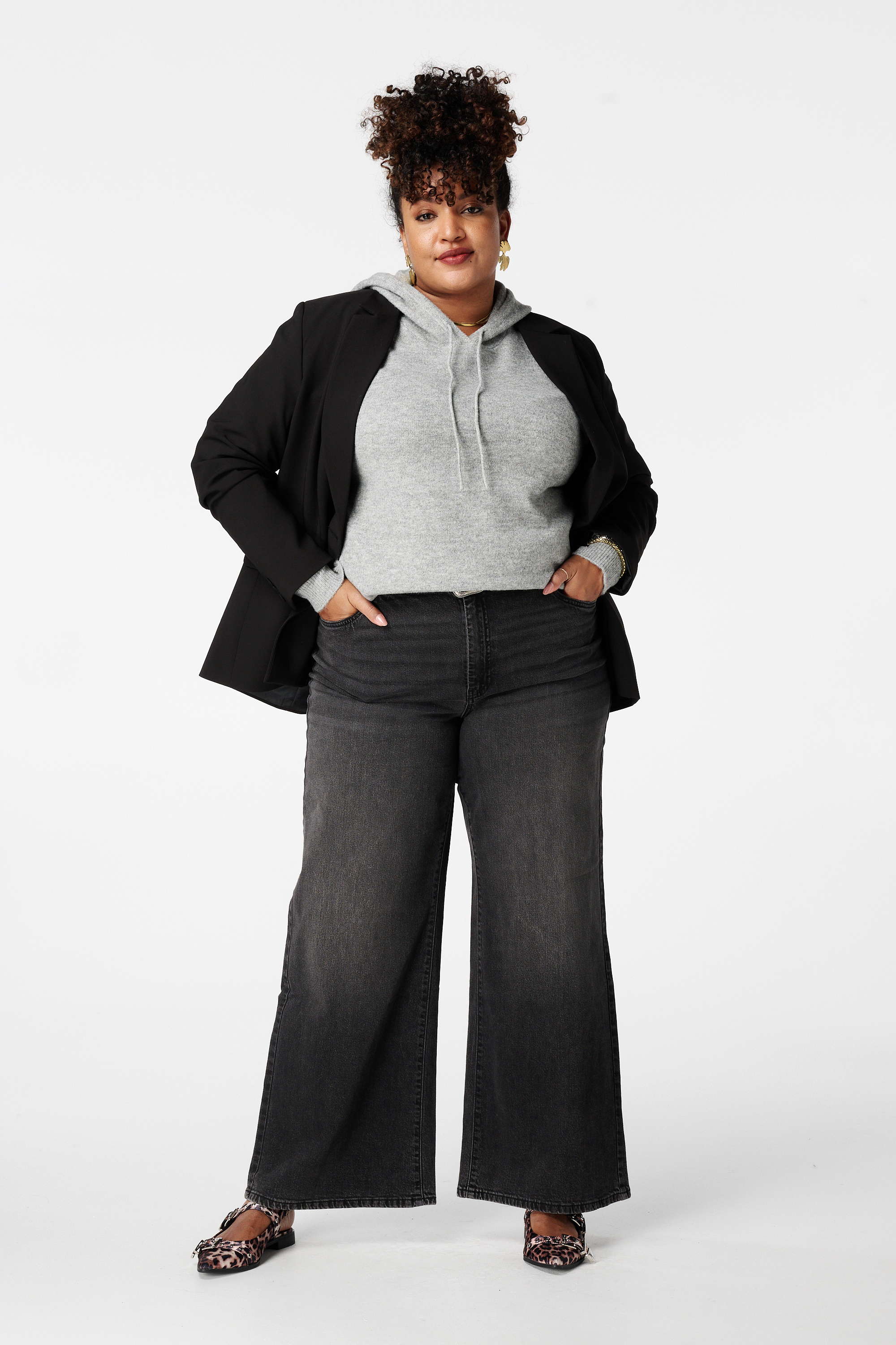 Dames Wide leg jeans met hoge taille Zwart | MS Mode