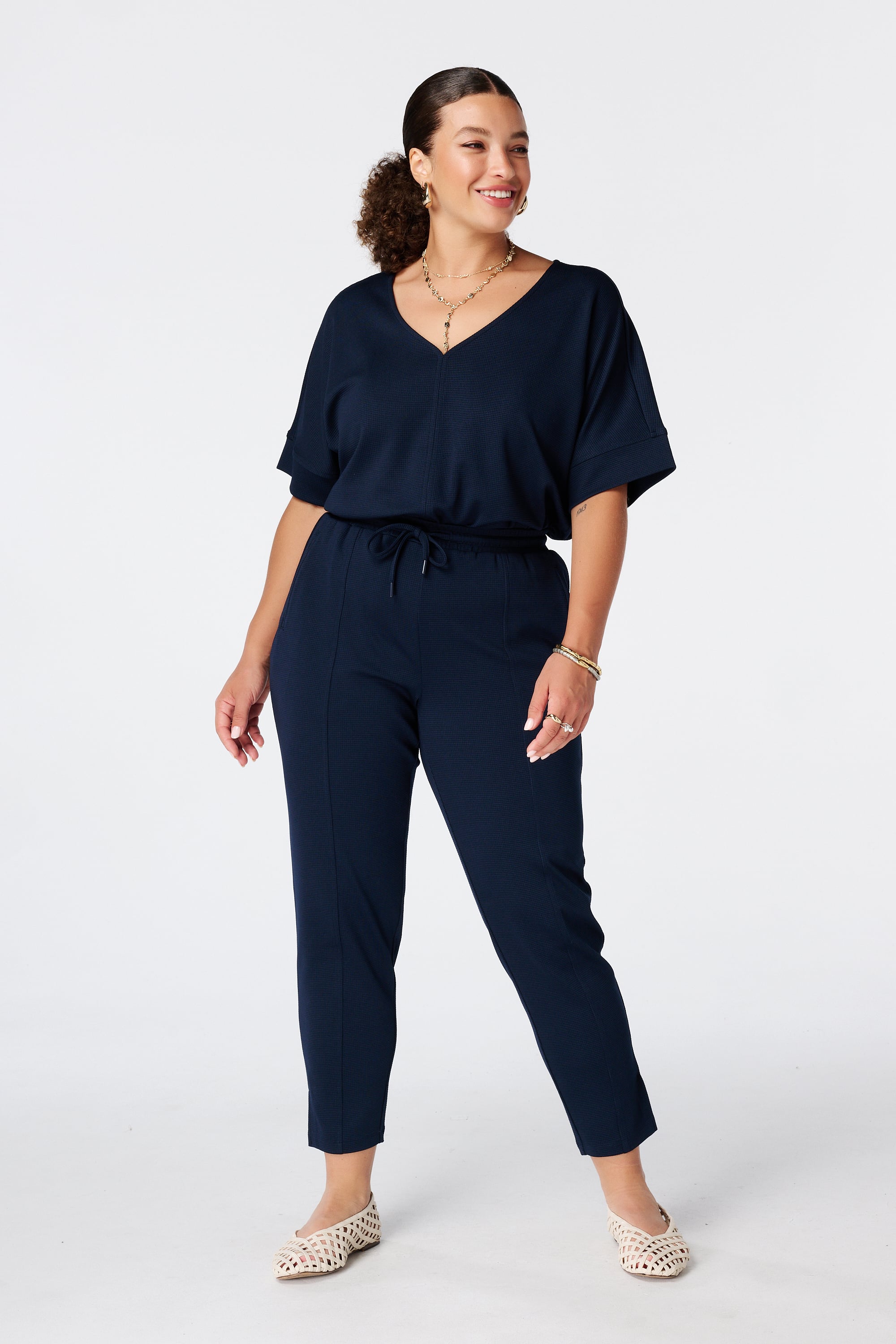 MS Mode Pantalon avec cordon coulissant Bleu