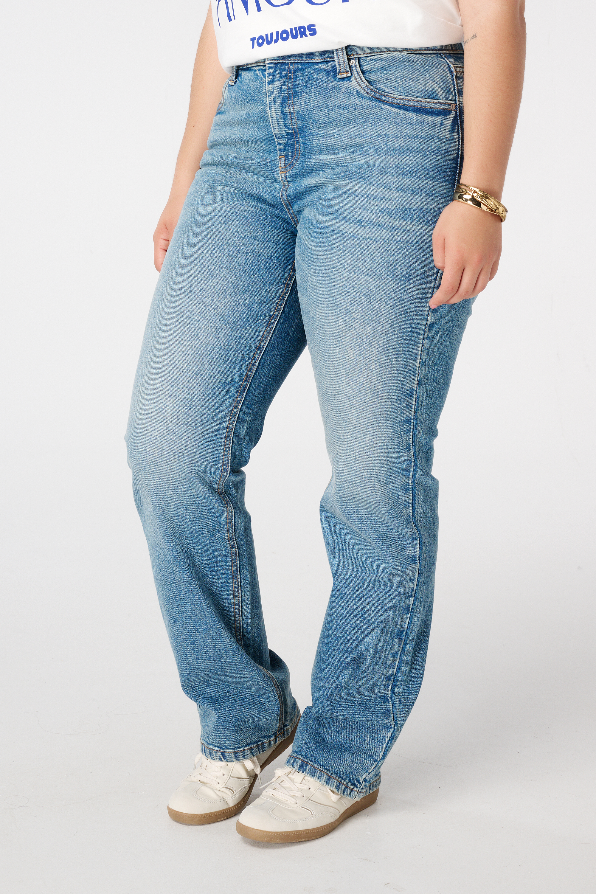 Dames Straight leg jeans met mid waist Stonewash Denim | MS Mode