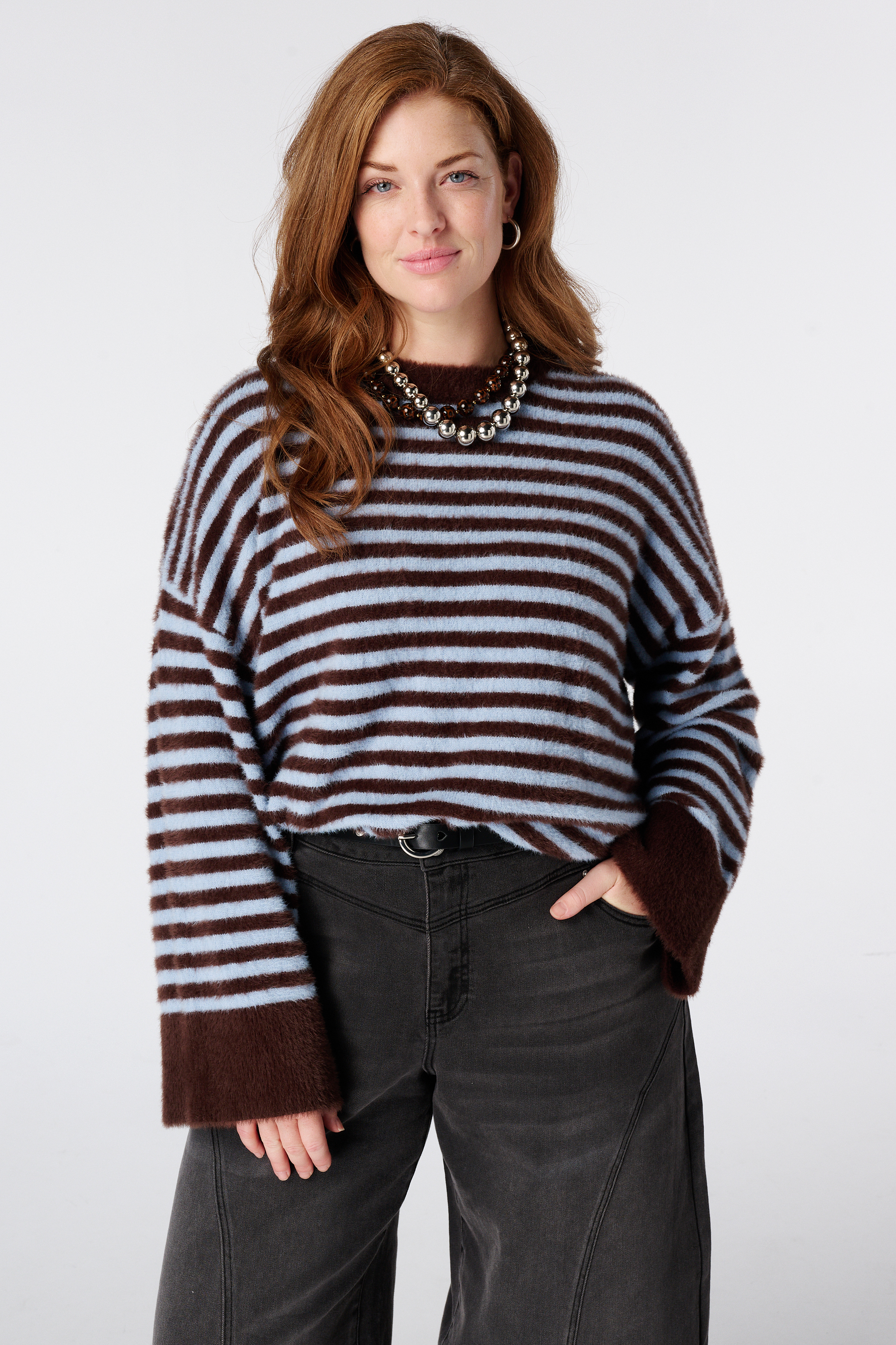 MS Mode Pull rayé Denim délavé